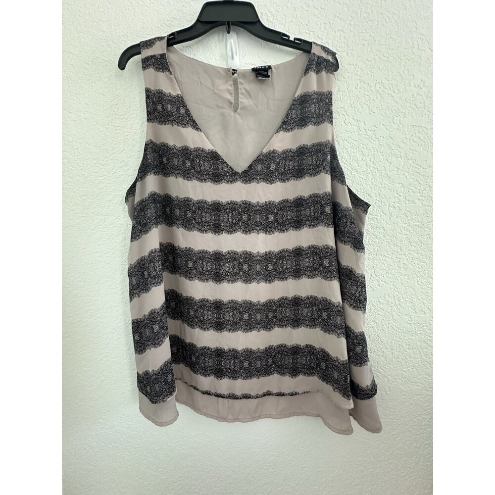 TORRID Tank Top 2X 18/20 Dusty Pink Black Lined Sleeveless Lace Print Comfy Flow